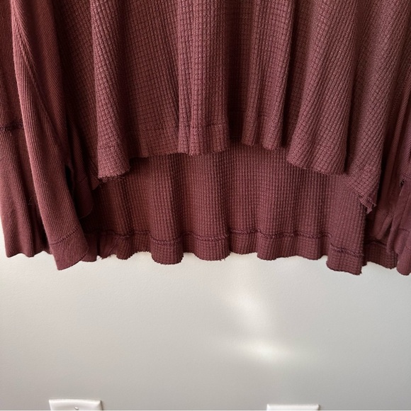 Free People Shirt Womens S Brown Venture Thermal Hi Low Hem Oversized Boho - Picture 9 of 11